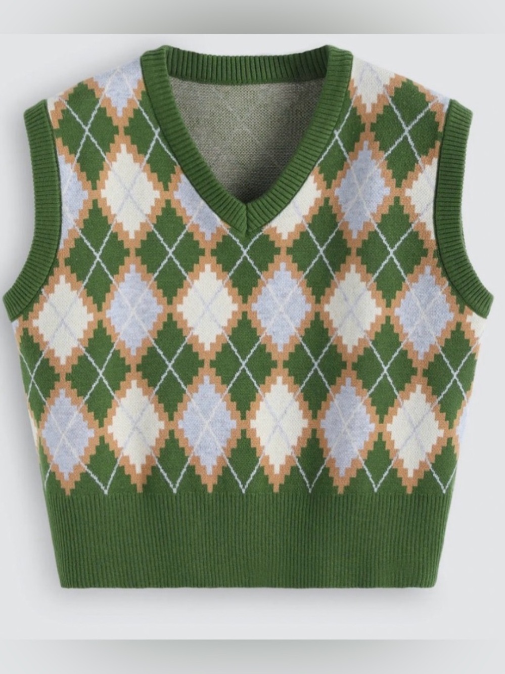 Cider Argyle V Neck Sweater Vest Green M Preppy Clueless